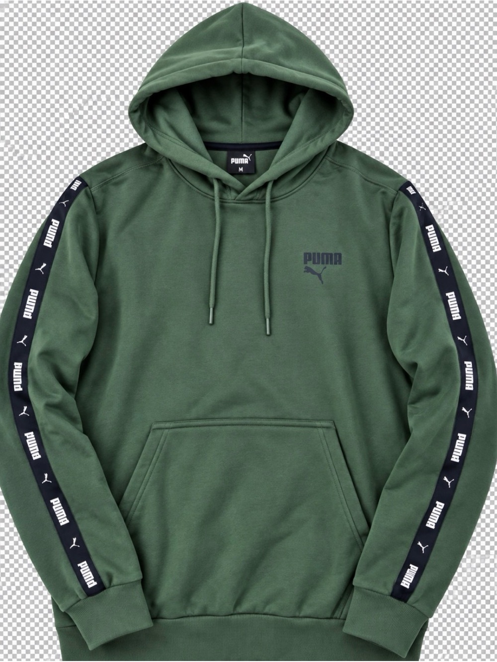 Puma Olive Green Pullover Hoodie with Logo Tape
